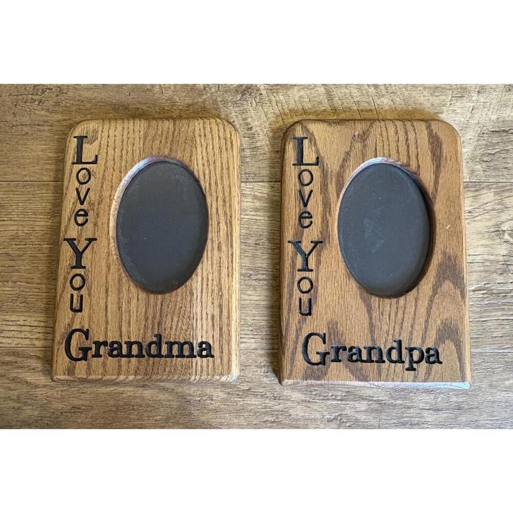 Vintage 80s 90s Love You Grandpa Grandma 6.5x9 Wooden Hanging Picture Frames